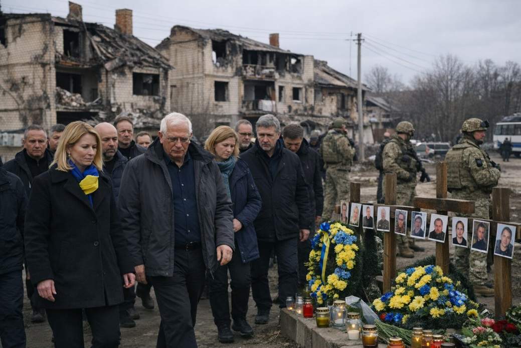 European Union foreign ministers commemorated the fourth anniversary of Bucha in Ukraine