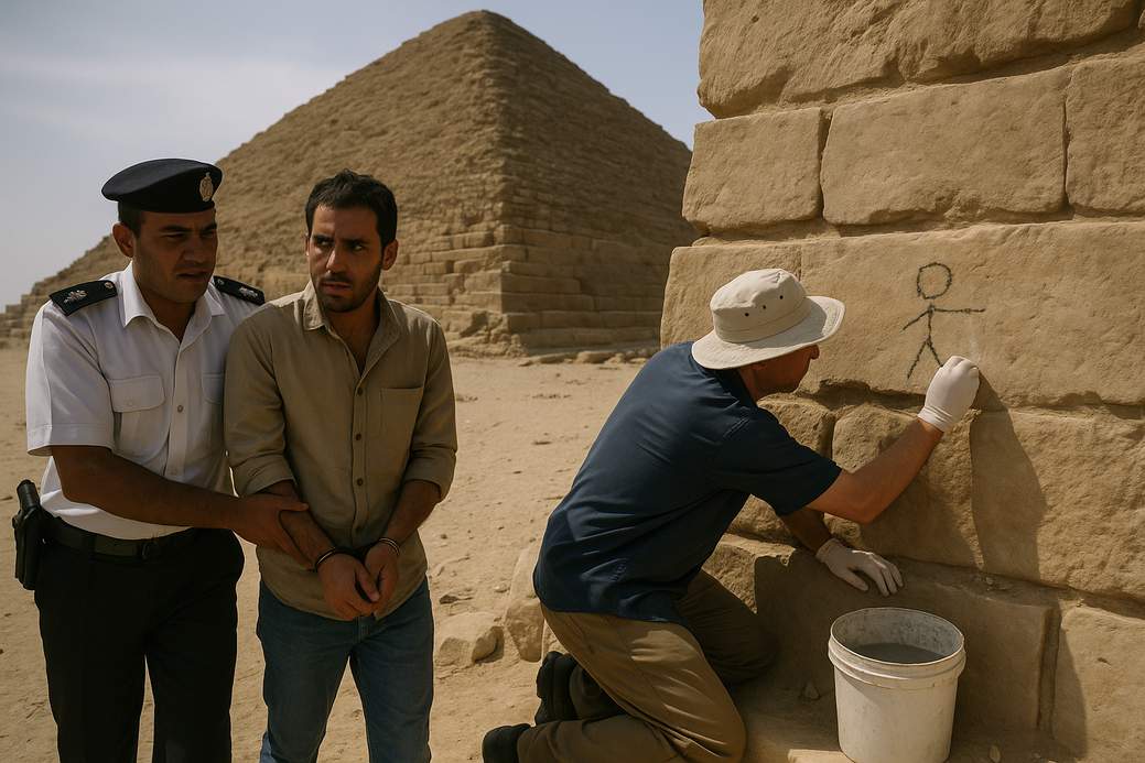 Tour guide arrested after drawing stick figure on 4,000-year-old pyramid